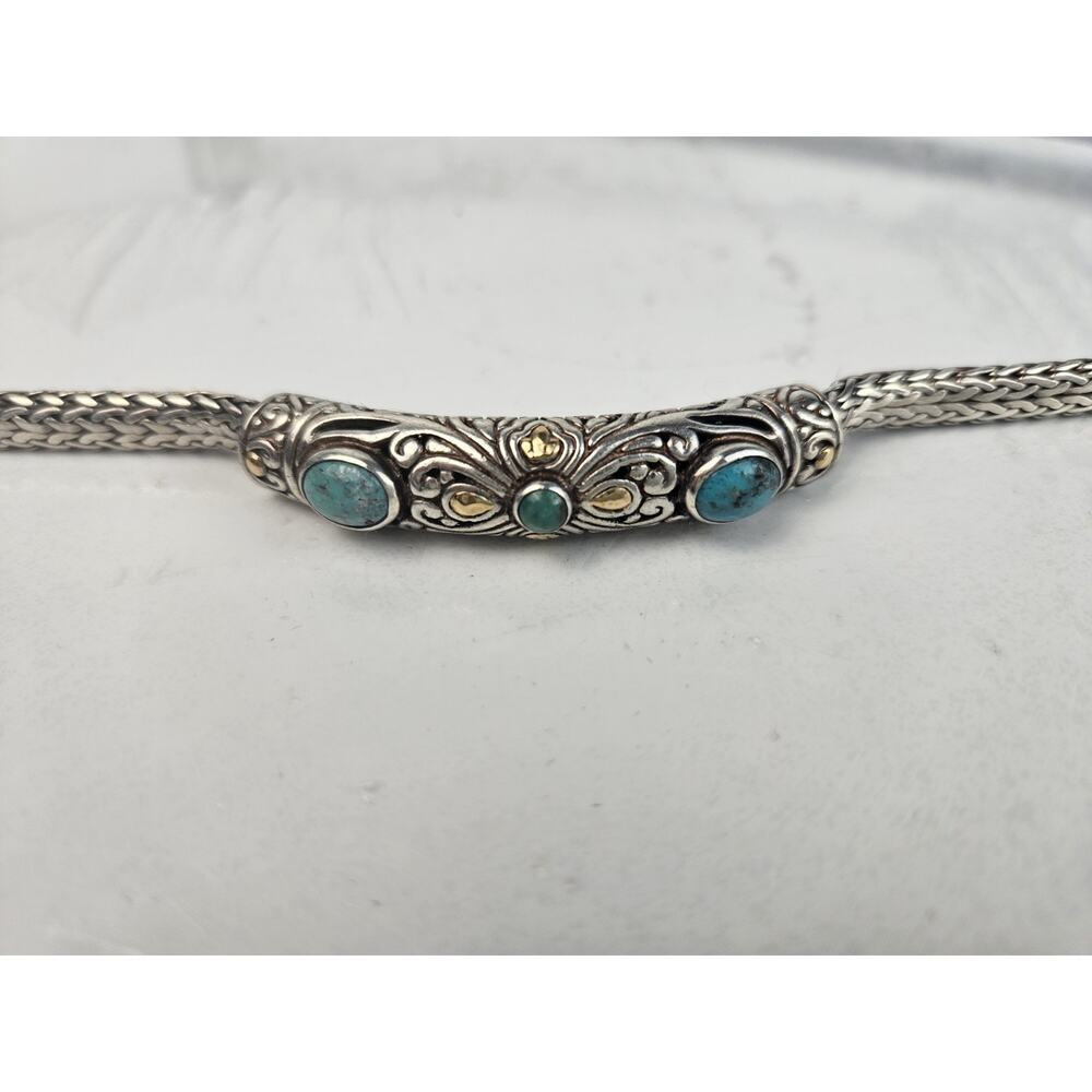 925 Sterling Silver Turquoise Woven Bracelet‎ 7.5" - Picture 9 of 10